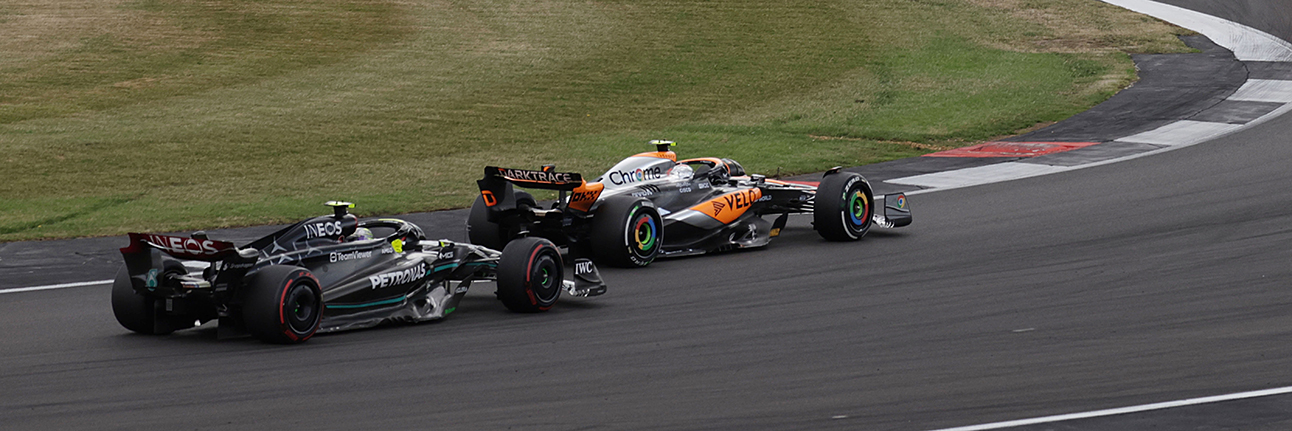 Lewis Hamilton and Lando Norris battle on track at the 2023 British Grand Prix
