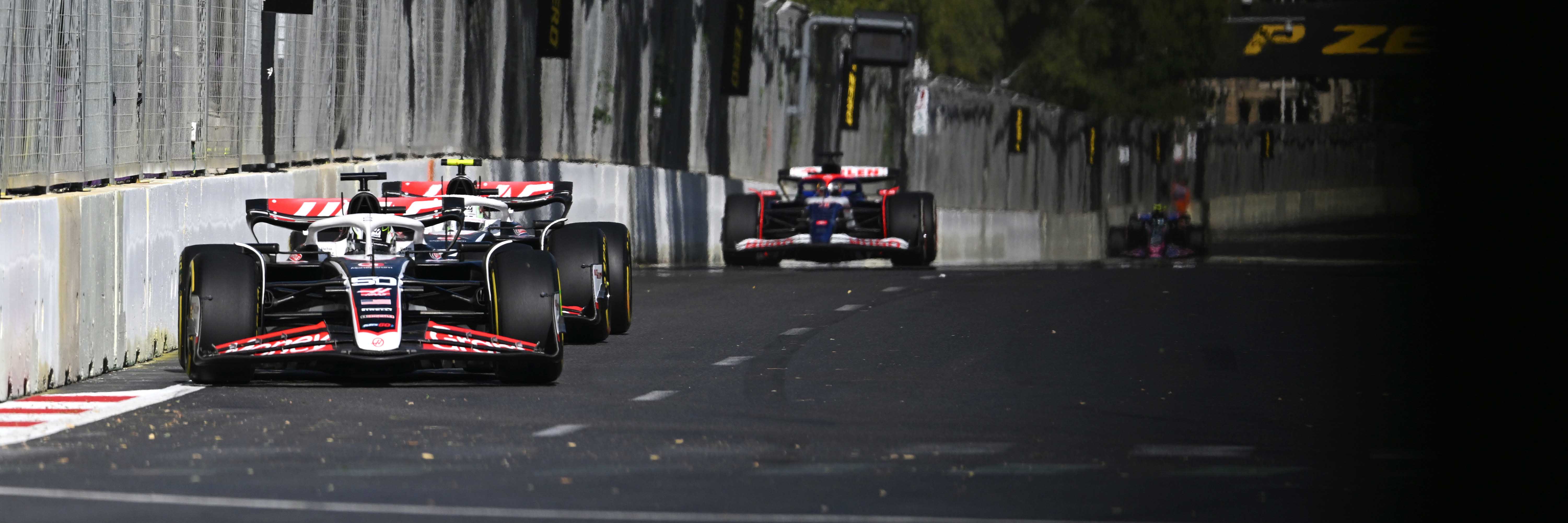 Oliver Bearman leads Nico Hulkenberg at Baku