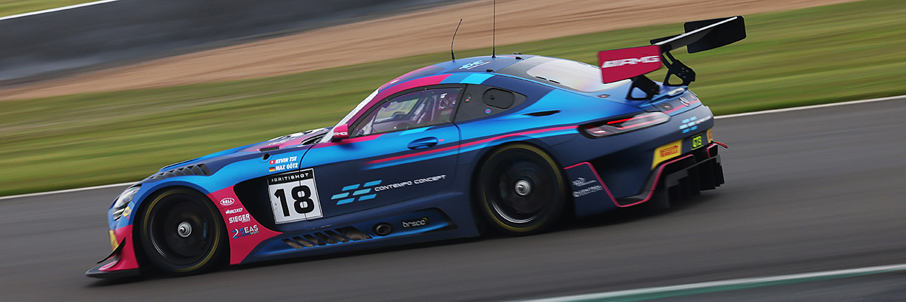 Maxi Goetz at the wheel of the Mercedes British GT car at Silverstone