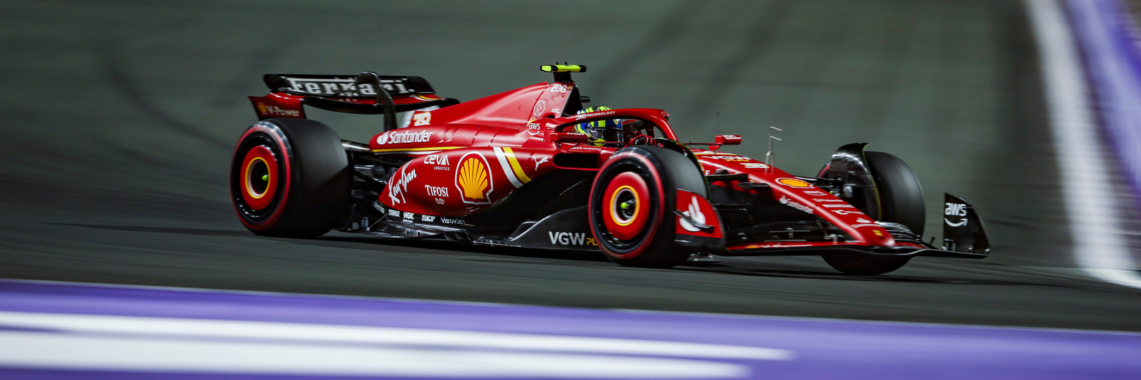 Oliver Bearman racing for Ferrari in the 2024 Saudi Arabian Grand Prix