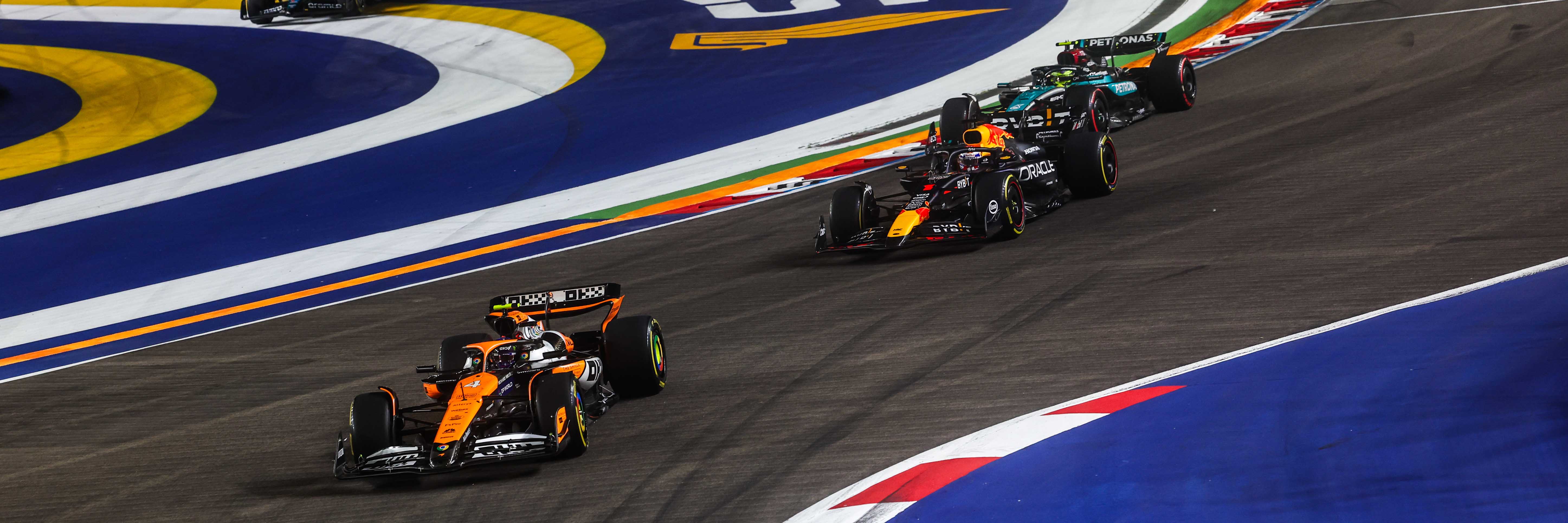 Lando Norris, Max Verstappen and Lewis Hamilton at the Singapore Grand Prix