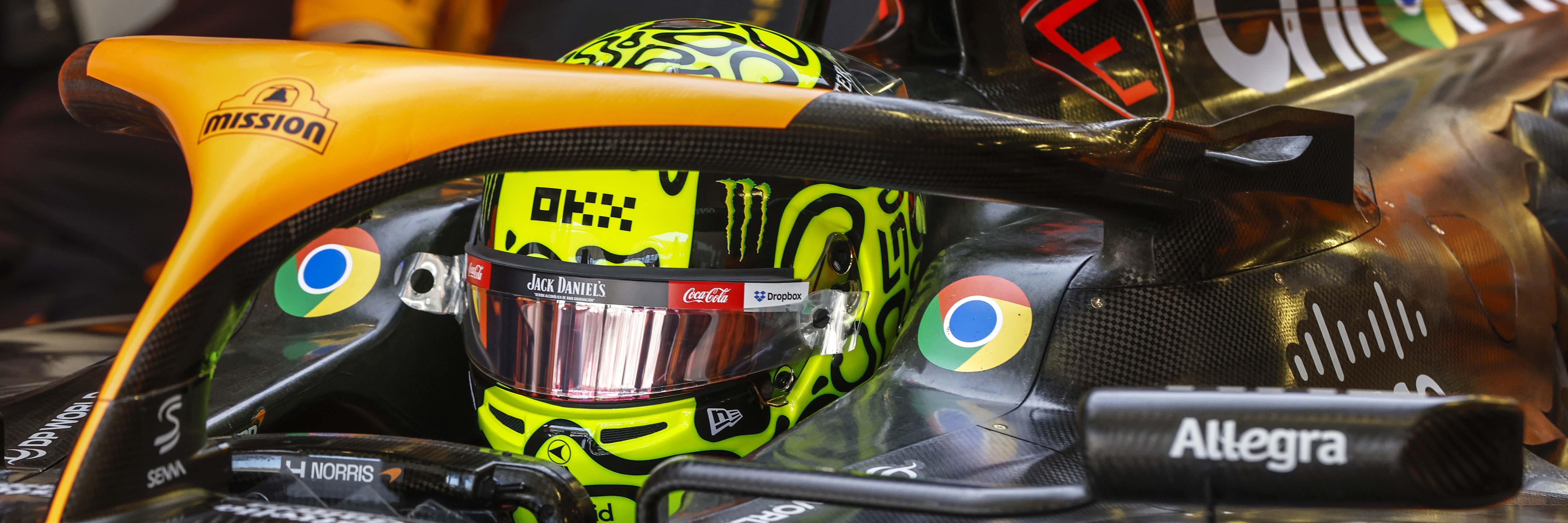 Lando Norris in the McLaren garage waiting to go out on track