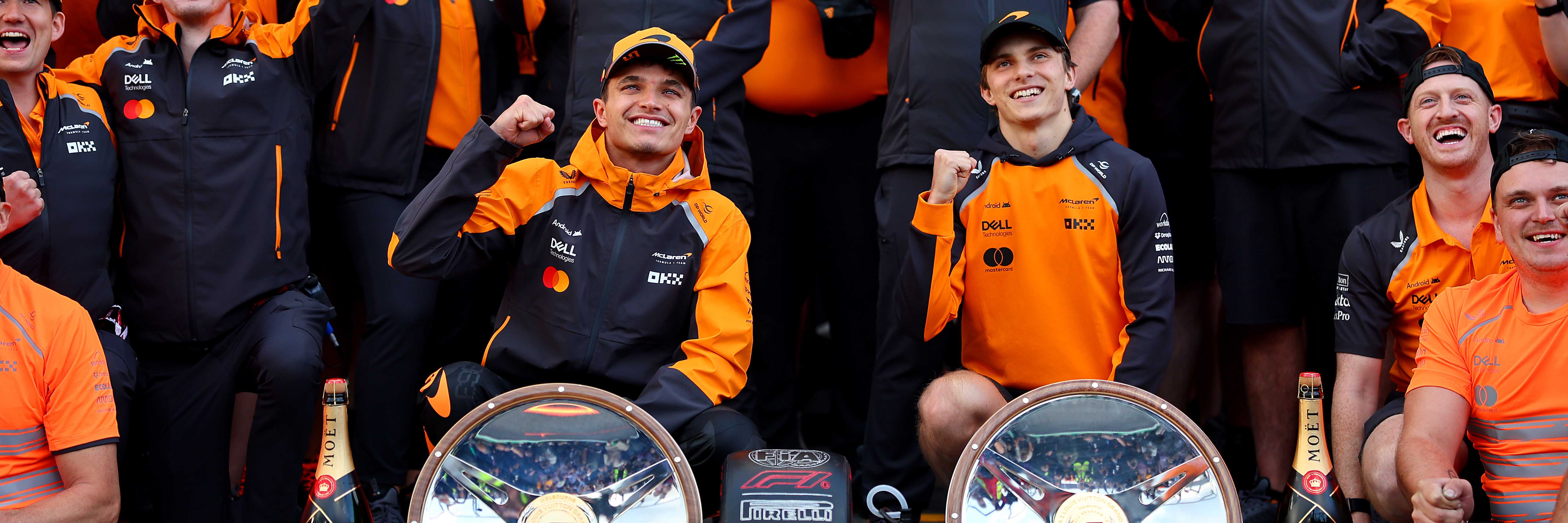 Lando Norris and team-mate Piastri after victory at the 2025 Australian Grand Prix