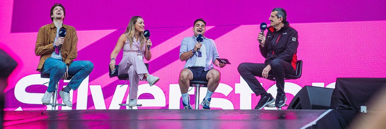 The Fast and the Curious Podcast on the main stage at the British Grand Prix