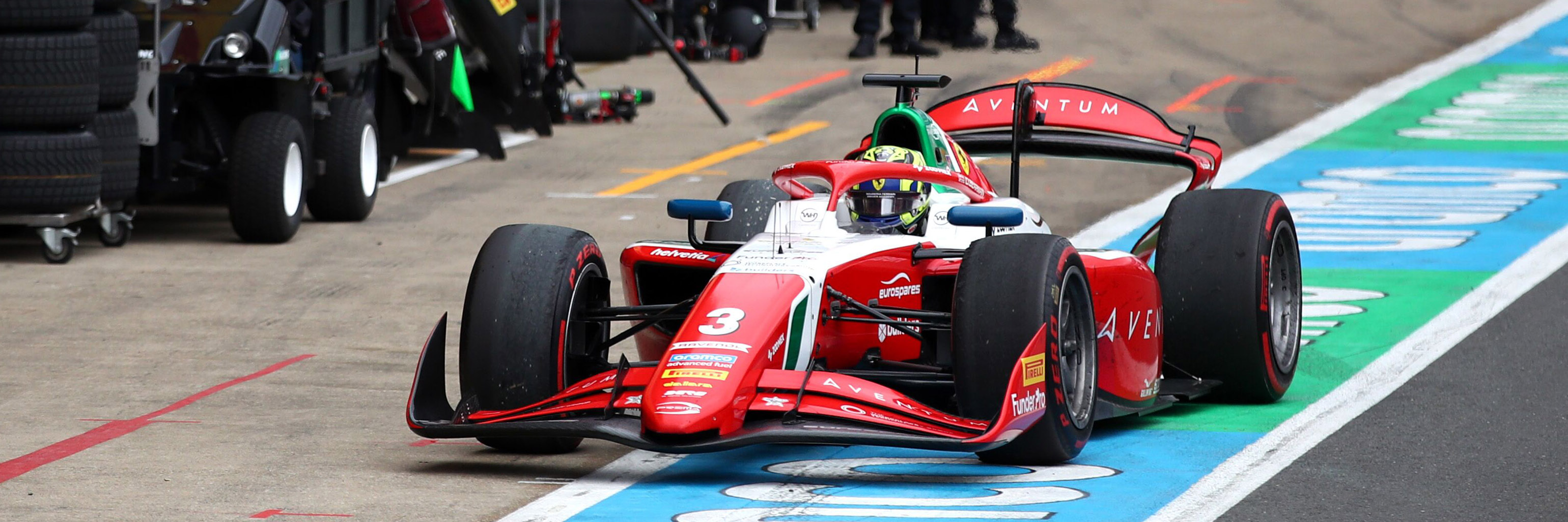 Oliver Bearman racing for Prema in F2