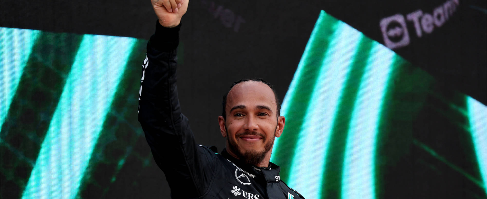 Lewis Hamilton on the podium in Spain