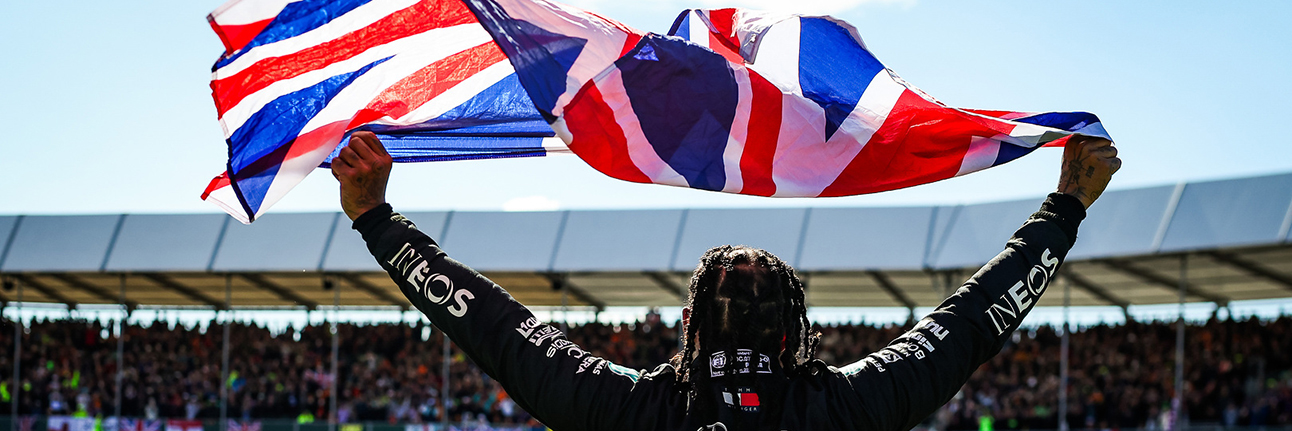 Lewis Hamilton celebrates winning his ninth British Grand Prix