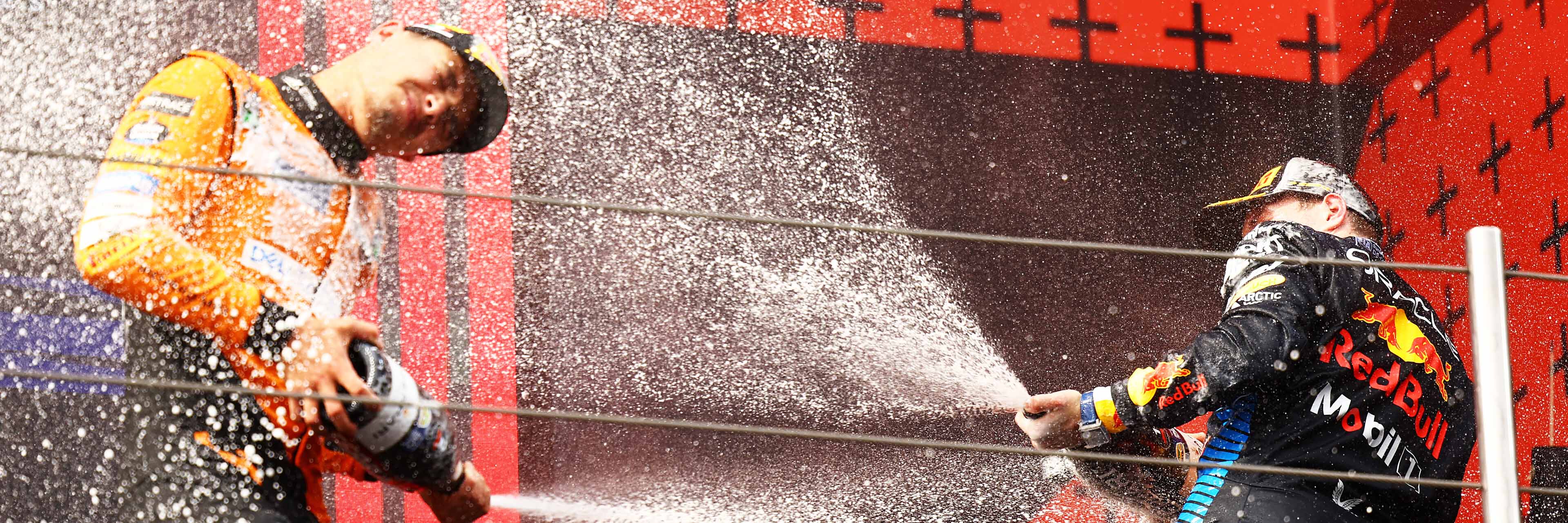 Max Verstappen and Lando Norris on the F1 podium at Imola