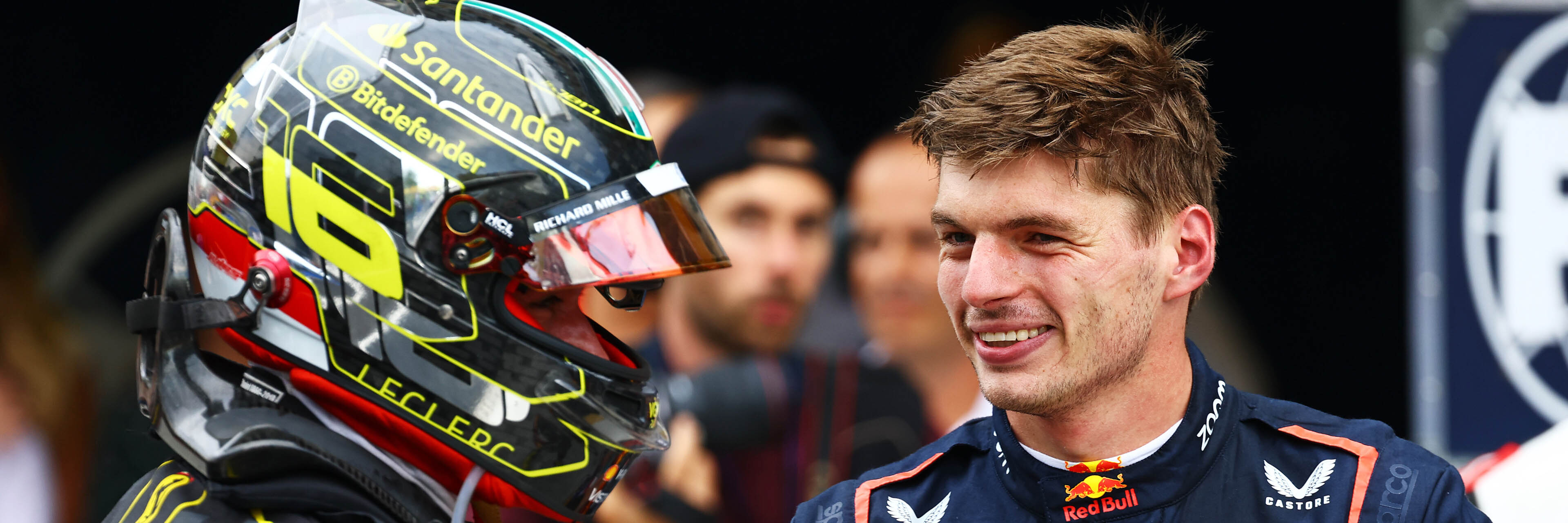 Max Verstappen and Charles Leclerc after qualifying at the Italian Grand Prix