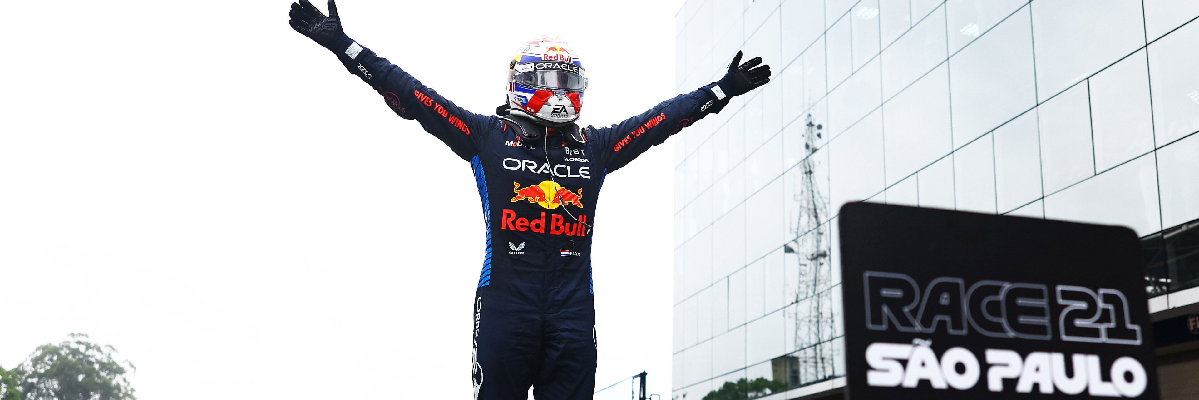 Max Verstappen celebrates winning the Sao Paulo Grand Prix