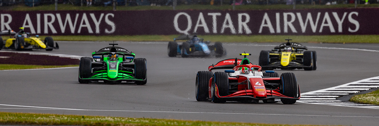 Kimi Antonelli leading the 2024 F2 Sprint Race at Silverstone