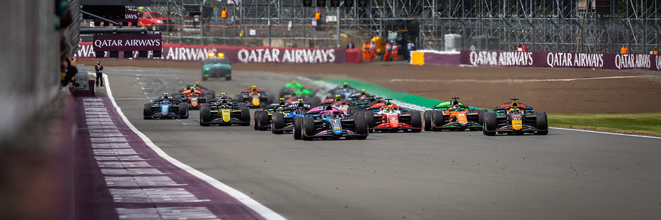 The start of the 2024 F2 Feature Race at Silverstone