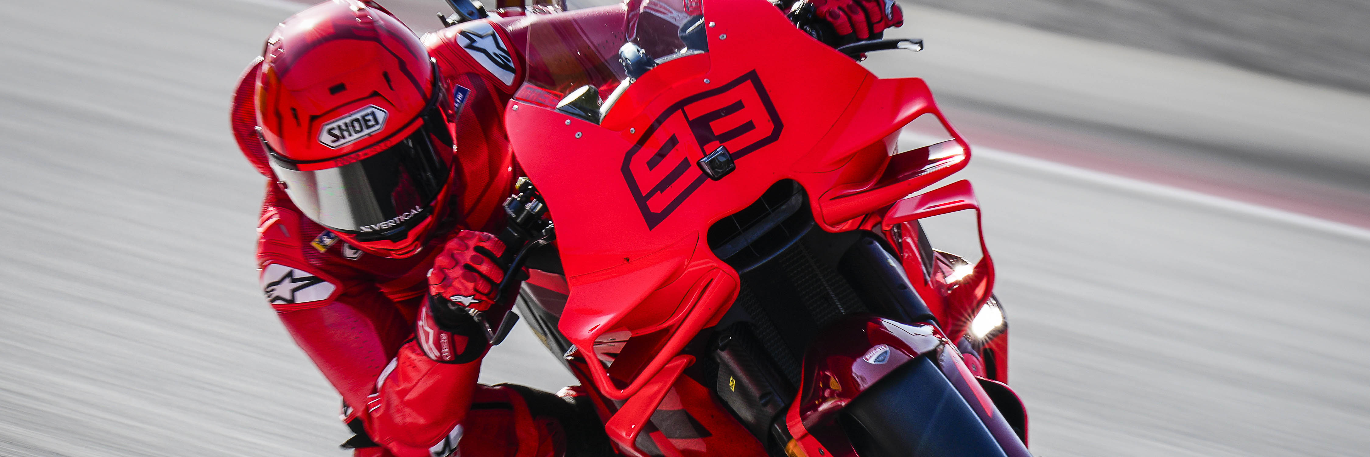 Marc Marquez riding a factory Ducati for the first time