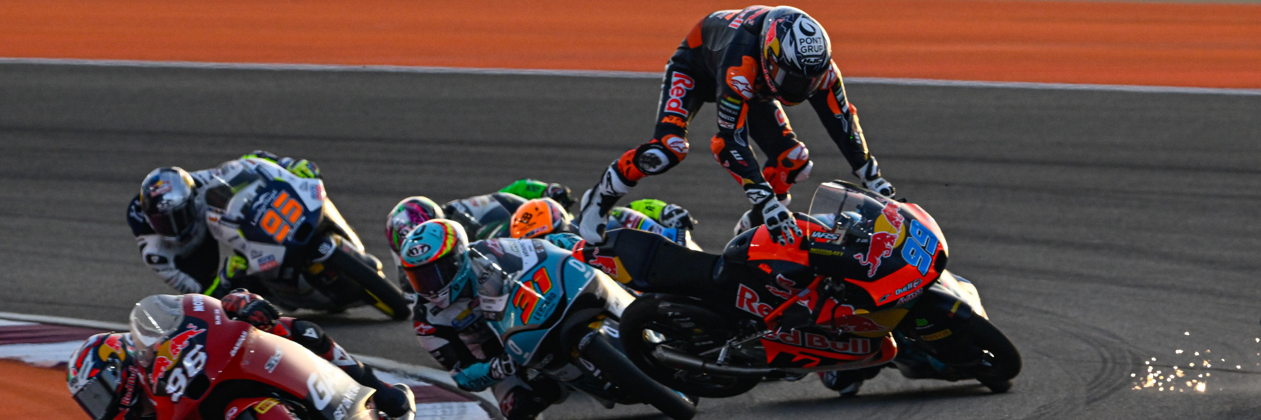 A highside crash in a Moto3 race