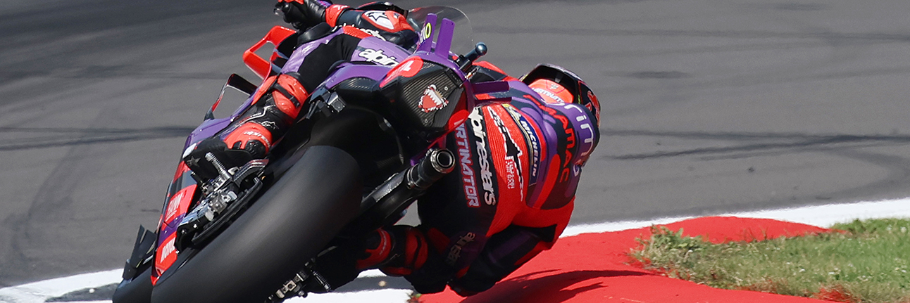 Jorge Martin cornering during the 2024 MotoGP Sprint Race at Silverstone