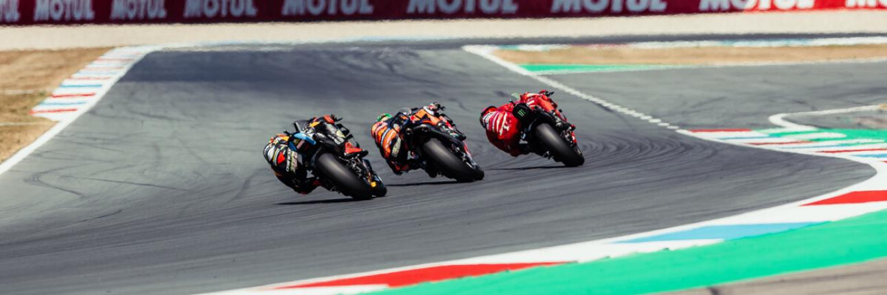 Francesco Bagnaia, Marco Bezzecchi and Brad Binder battling for the win at TT Assen