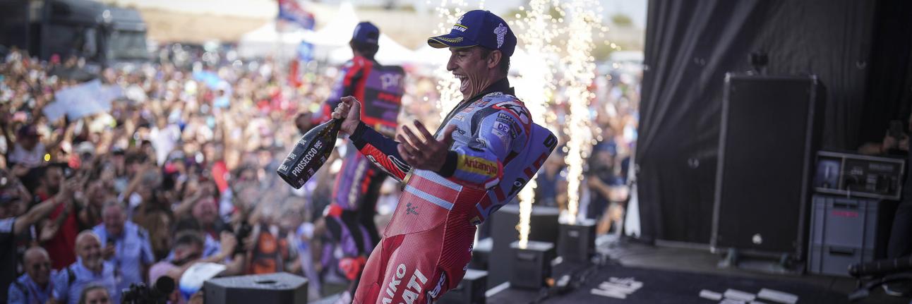 Marc Marquez celebrates winning a Sprint Race