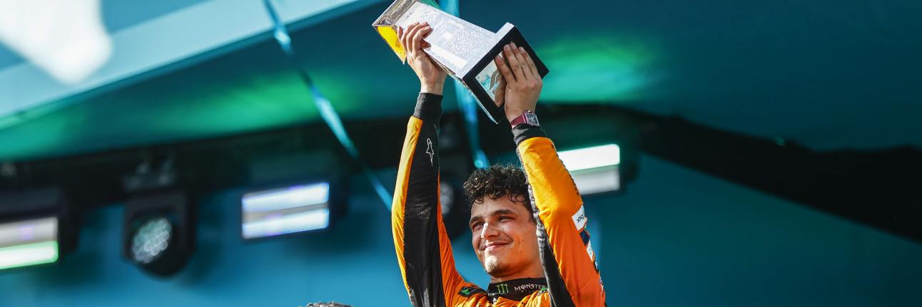 Lando Norris on the podium at the Miami Grand Prix