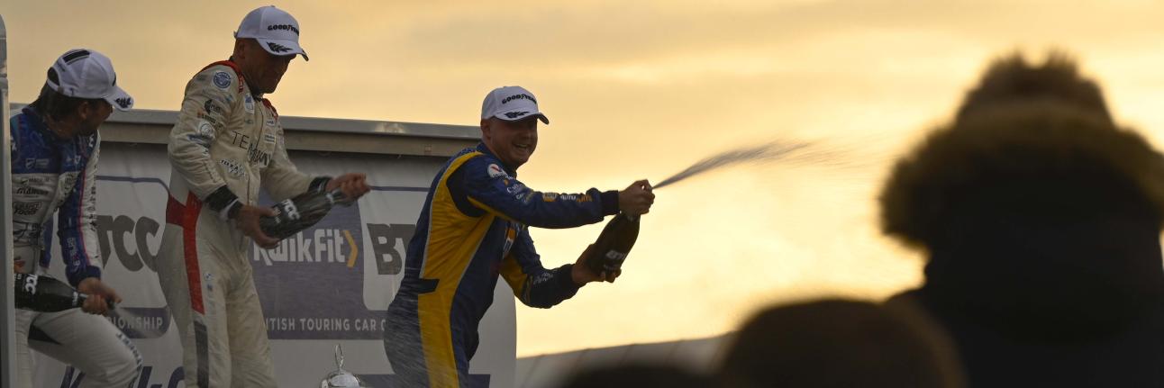 Tom Ingram, Colin Turkington and Ash Sutton on the Silverstone BTCC podium