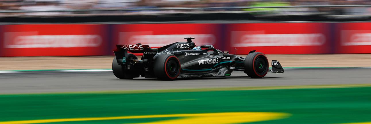 George Russell on track in his Mercedes F1 car