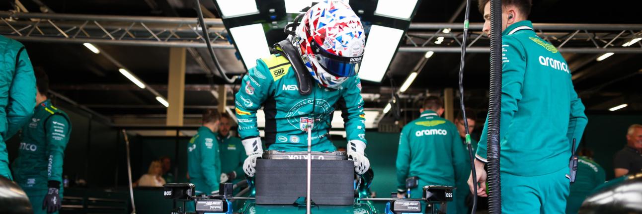 joseph loake gets into aston martin f1 car