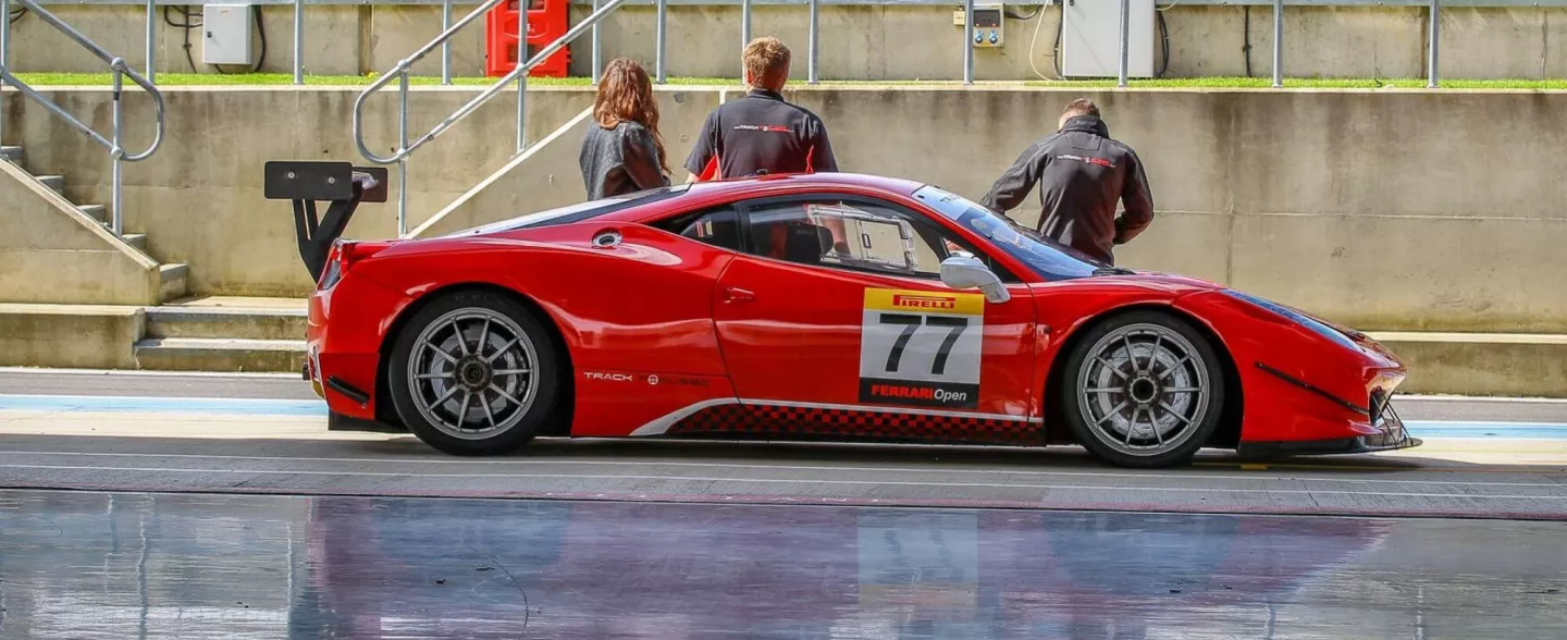 View pf a Ferrari from Silverstone International Garage