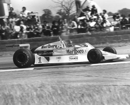 James Hunt in his Marlboro McLaren-Ford M26